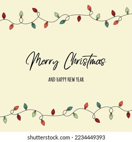 Christmas card with festive lights and wishes. Vector