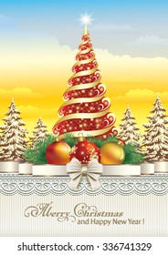 Christmas card with fir and balls