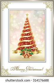 Christmas card with fir and bells.