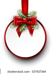 Cartão de Natal com ramo de abeto e arco. Ilustração vetorial.