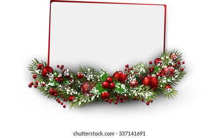 Christmas card with fir branch. Vector illustration.