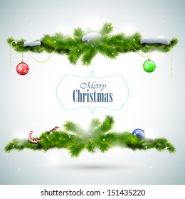 Christmas card with fir branches and balls eps10 vector illustration