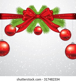 Christmas card with fir branches and balls.Vector illustration