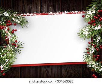 Christmas card with fir branches. Vector paper illustration.