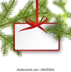 Christmas card with fir branches. Vector paper illustration.