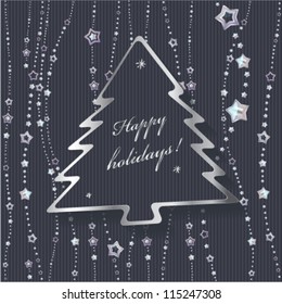 Christmas Card with fir on seamless background from stars.