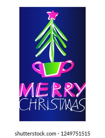 Christmas Card with  a Fir Tree. Vector Illustration.