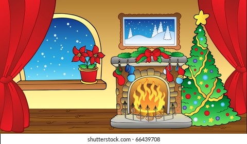 Christmas card with fireplace 2 - vector illustration.