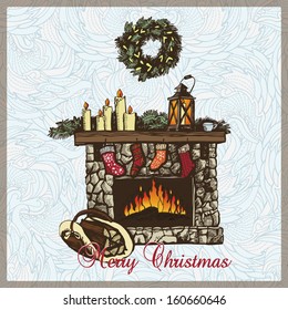 Christmas card with fireplace