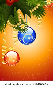 Christmas Card with fir-tree mistletoe and decoration for your design
