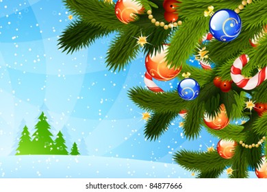 Christmas Card with fir-tree sparkles and decoration for your design