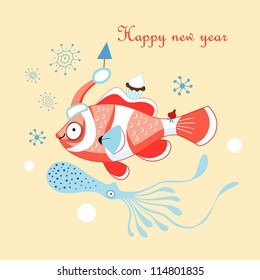 Christmas card with a fish