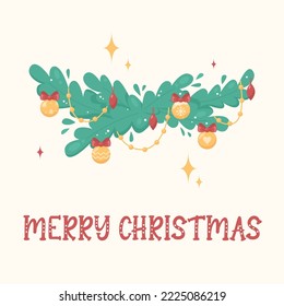 Christmas card, flat cartoon vector illustration