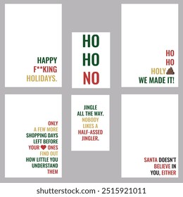 Christmas card with flat christmas objects with funny sayings