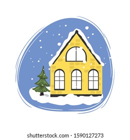 Christmas Card. Flat style vector illustration of Christmas cityscape.