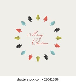 Christmas card. Flat tree concept. 
