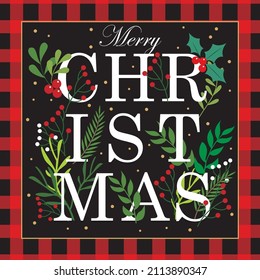 Christmas card with christmas floral and lettering