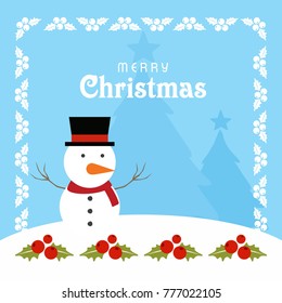 Christmas card with frame and blue background with snata