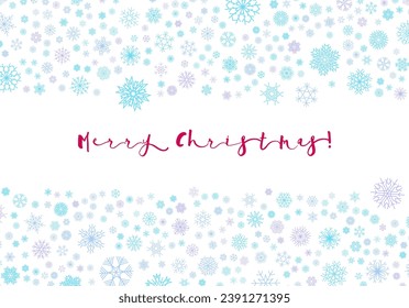 Christmas card with frame of blue and violet snowflakes with Merry Christmas holiday greeting.