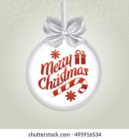 Christmas card with frame and bow. Christmas Holiday. Vector illustration.