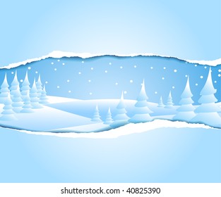 Christmas card with frosty snowy winter landscape