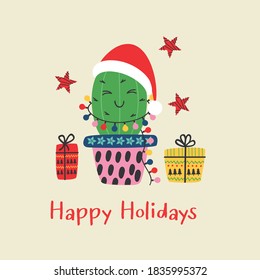 Christmas card with fun cactus 