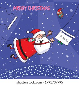 Christmas Card Fun Design Of Santa Swinging From A Trapeze With Nobody To Catch Him!