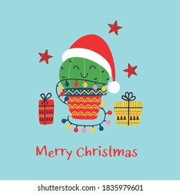 Christmas card with funny cactus