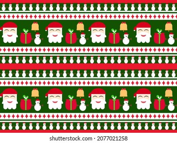 Christmas card. Funny cartoon Santa Claus with huge red bag with presents. Hand drawn text - Santa Claus is coming to town. Red Santa hat. For Christmas and New Year posters, gift tags and labels

