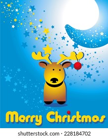 Christmas card with funny deer and moon