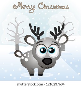 Christmas card. Funny card with a Christmas deer. Vector Illustration.