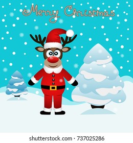 Christmas card. Funny card with a deer. Vector Illustration. 