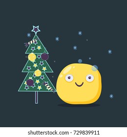 Christmas card. Funny emoji character. Vector flat style.