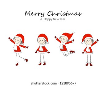 Christmas card with funny girls