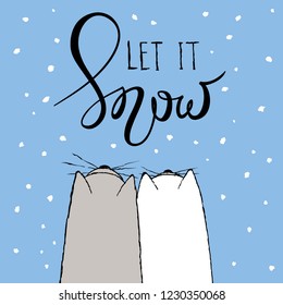 Christmas card with funny lovers / Vector illustration with gray and white cats