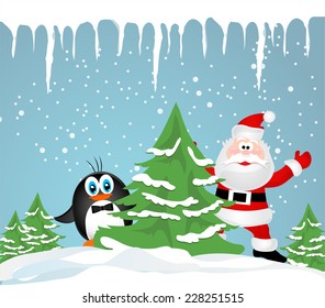 Christmas card. Funny penguins