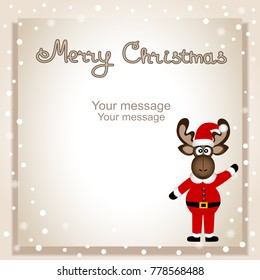 Christmas card. Funny postcard with Christmas moose. Elk. Vector Illustration.