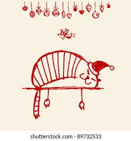 Christmas card, funny santa cat for your design