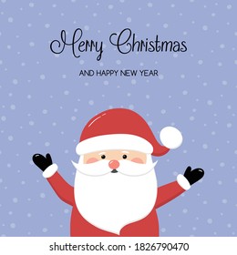 Christmas card with funny Santa Claus and wishes. Vector