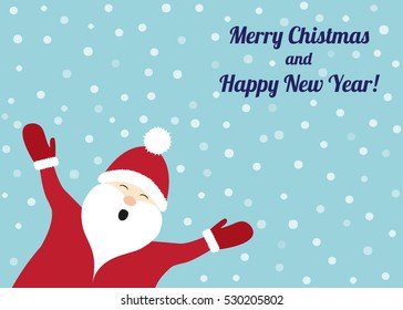 Christmas card with funny Santa Claus and wishes. Vector.