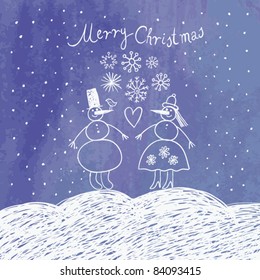 Christmas card with funny snowman