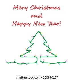 Christmas card with garland on white background