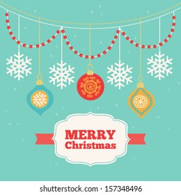 Christmas card with garlands and balls