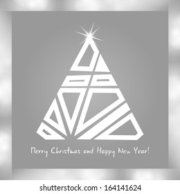 Christmas card. Geometric decorative Christmas tree with silver frame. Vector Illustration 