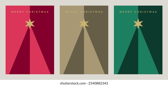 Weihnachtskarte mit geometrischem Weihnachtsbaum-Design. Moderne Design-Vorlage für Frohe Weihnachten Grußkarte. 