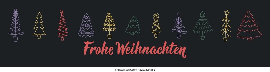 Christmas card. German text: Merry Christmas. Lettering. vector illustration. element for flyers, banner and posters Modern calligraphy. Frohe Weihnachten