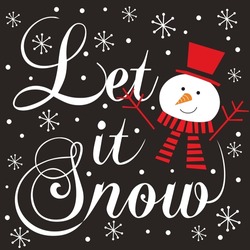 Christmas Card, Gift Bag Or Box Design With Snowman And Let It Snow Text