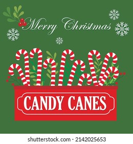 Christmas card, gift bag or box design with candy canes and wreath
