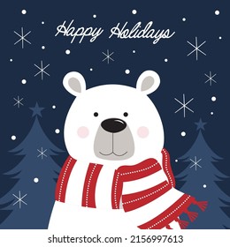 Christmas card, gift bag or box design with cute polar bear