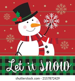 Christmas card, gift bag or box design with snowman and snowflake